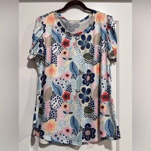 Blue and Orange Graphic Relaxed Blouse